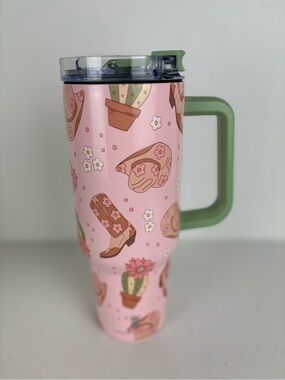 Western Insulated Tumbler/40 oz by Simply Southern-Pink/Cactus/Cowboy Boots& Hat